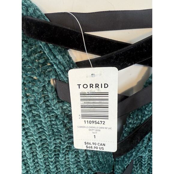 COPY - NWT Torrid Green Cardigan Size 1 Black Tie Down Back Of Sweater Warm Sof… - Picture 7 of 7